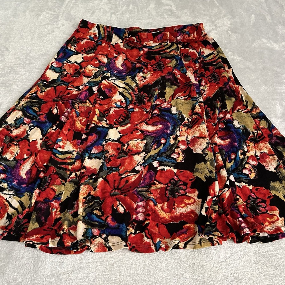 Vtg Chicos Travelers Floral Skirt Sz 3 XL Stretchy Slinky 90s Y2k Artsy USA Red